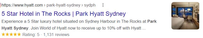 Park Hyatt Sydney SEO for Hotels